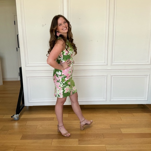 Talbots Green and White Sheath Dress Halter Neckline Sleeveless - Picture 5 of 5